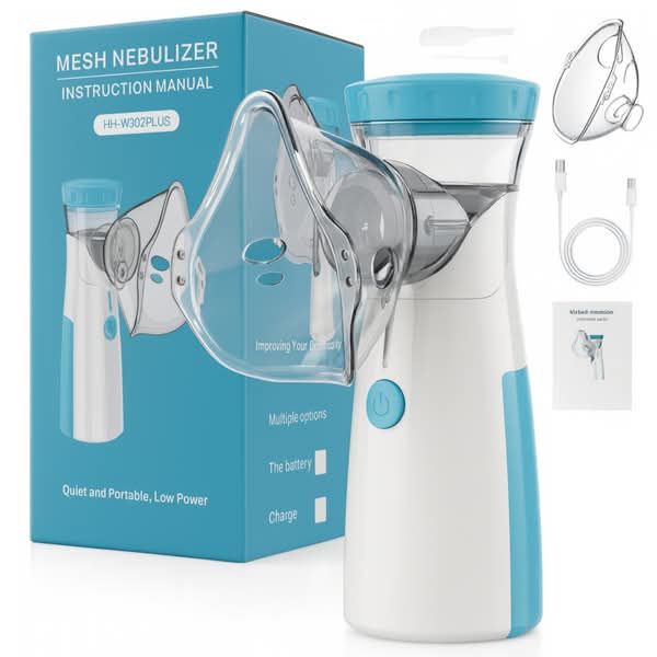 Portable Mesh Nebulizer Machine – Silent Rechargeable Handheld Inhaler for Kids & Adults